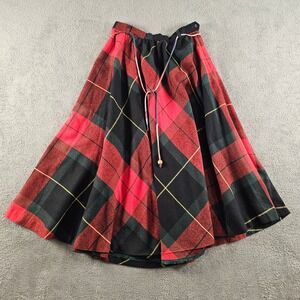 Summit Sportswear Vintage Red Green Plaid Midi Full Skirt Size 14 Retro Tartan